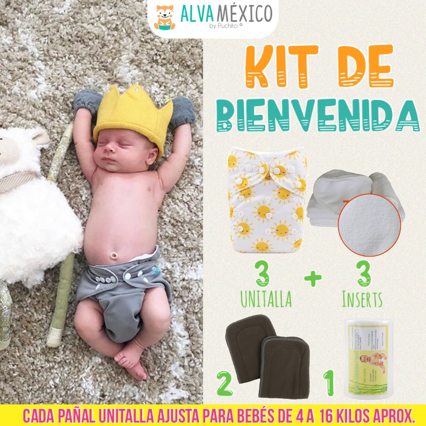 KIT DE BIENVENIDA PAÑALES ECOLOGICOS PARA BEBE