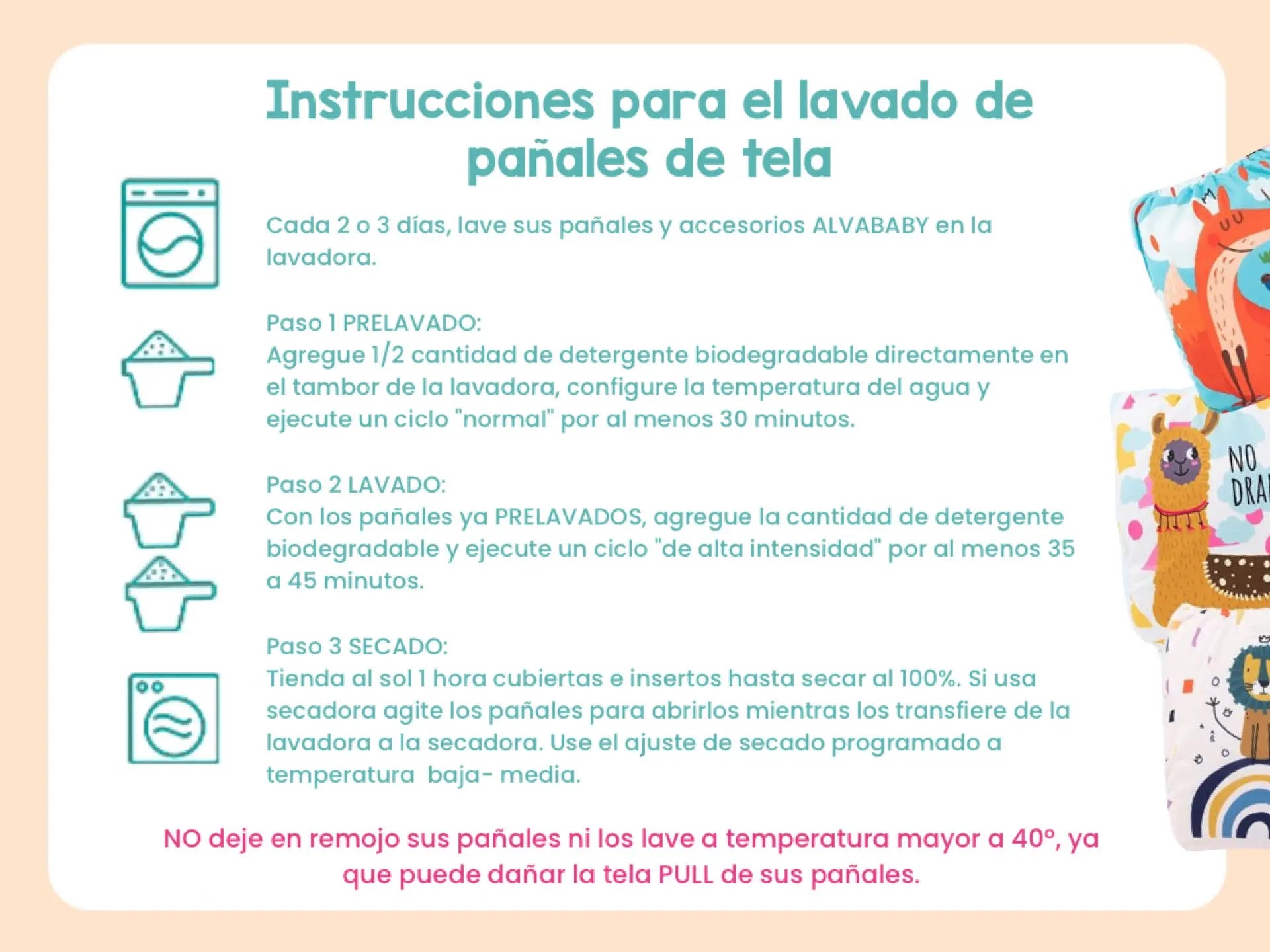 50 PAÑALES ECOLOGICOS DE TELA PARA BEBE AlvaBaby®