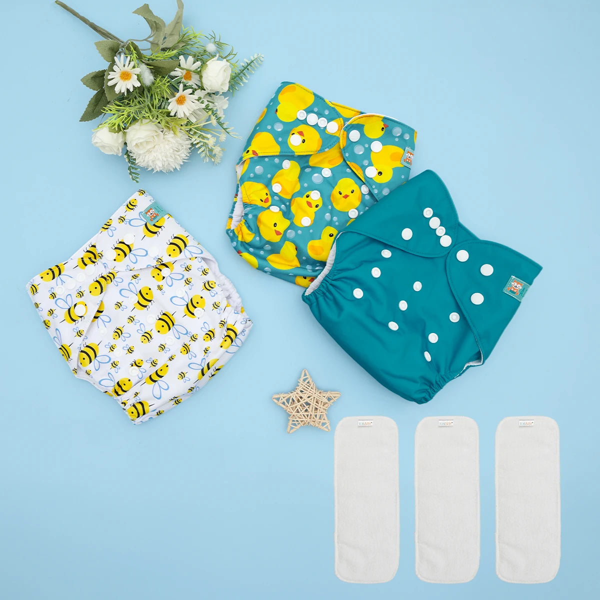 ALVABABY 3 diaper shells+3 Inserts Baby Cloth Diapers Snaps Adjustable Washable Reusable Cloth Nappy For Baby Girls and Boys ALVAMEXICO 291.19
