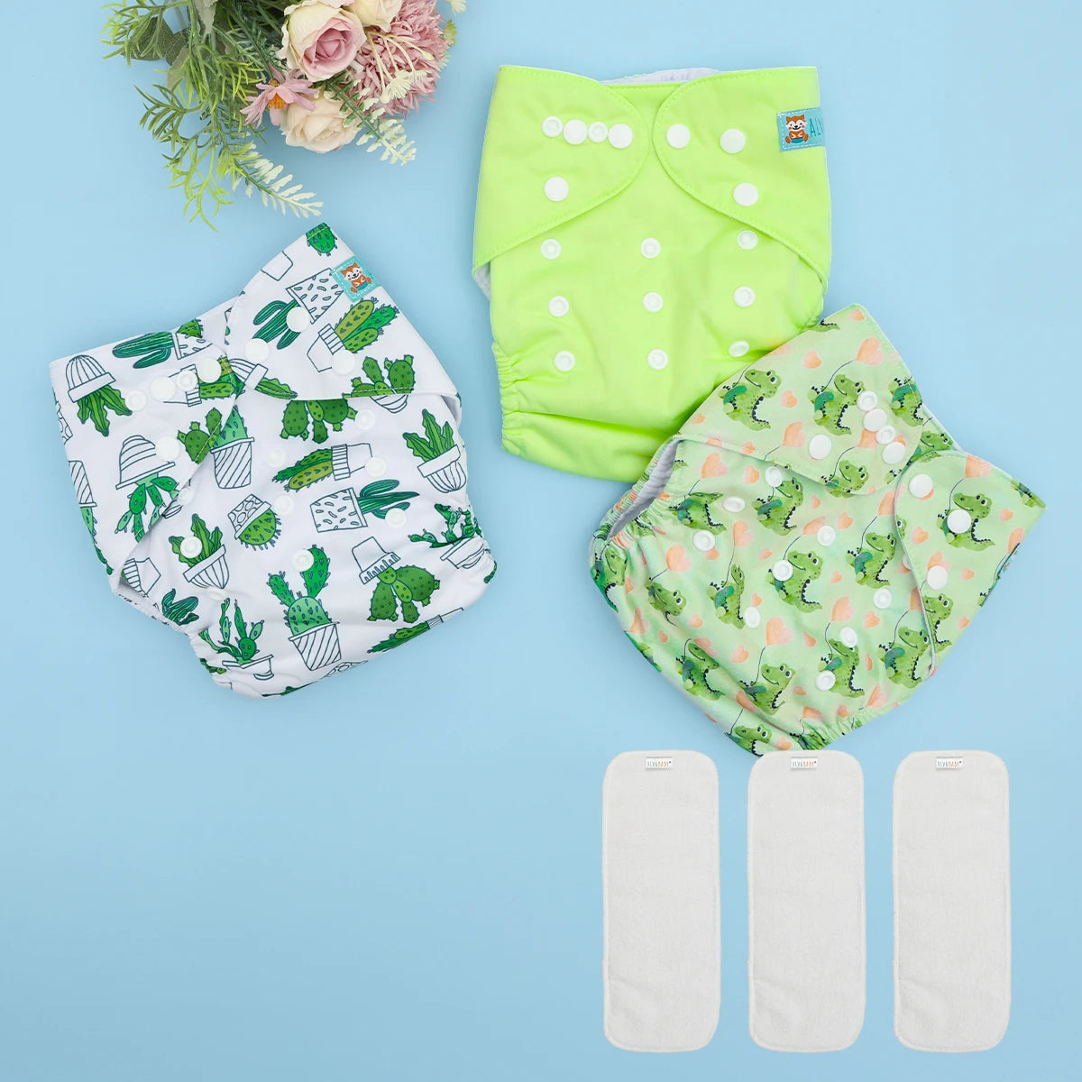 ALVABABY 3 diaper shells+3 Inserts Baby Cloth Diapers Snaps Adjustable Washable Reusable Cloth Nappy For Baby Girls and Boys ALVAMEXICO 293.81
