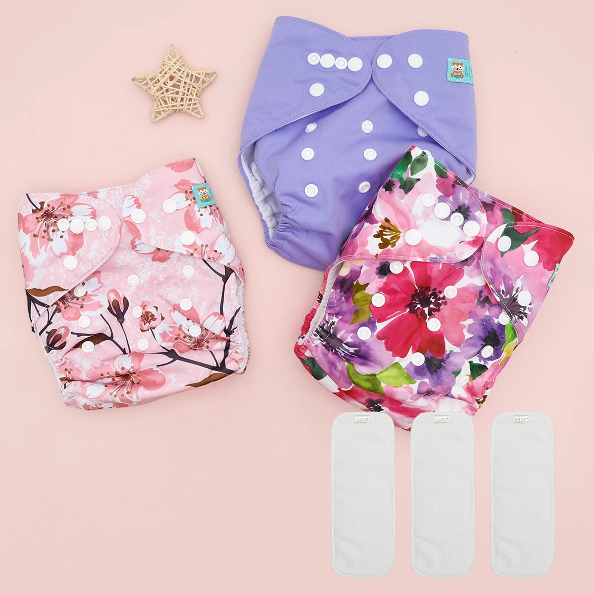 ALVABABY 3 diaper shells+3 Inserts Baby Cloth Diapers Snaps Adjustable Washable Reusable Cloth Nappy For Baby Girls and Boys ALVAMEXICO 291.19