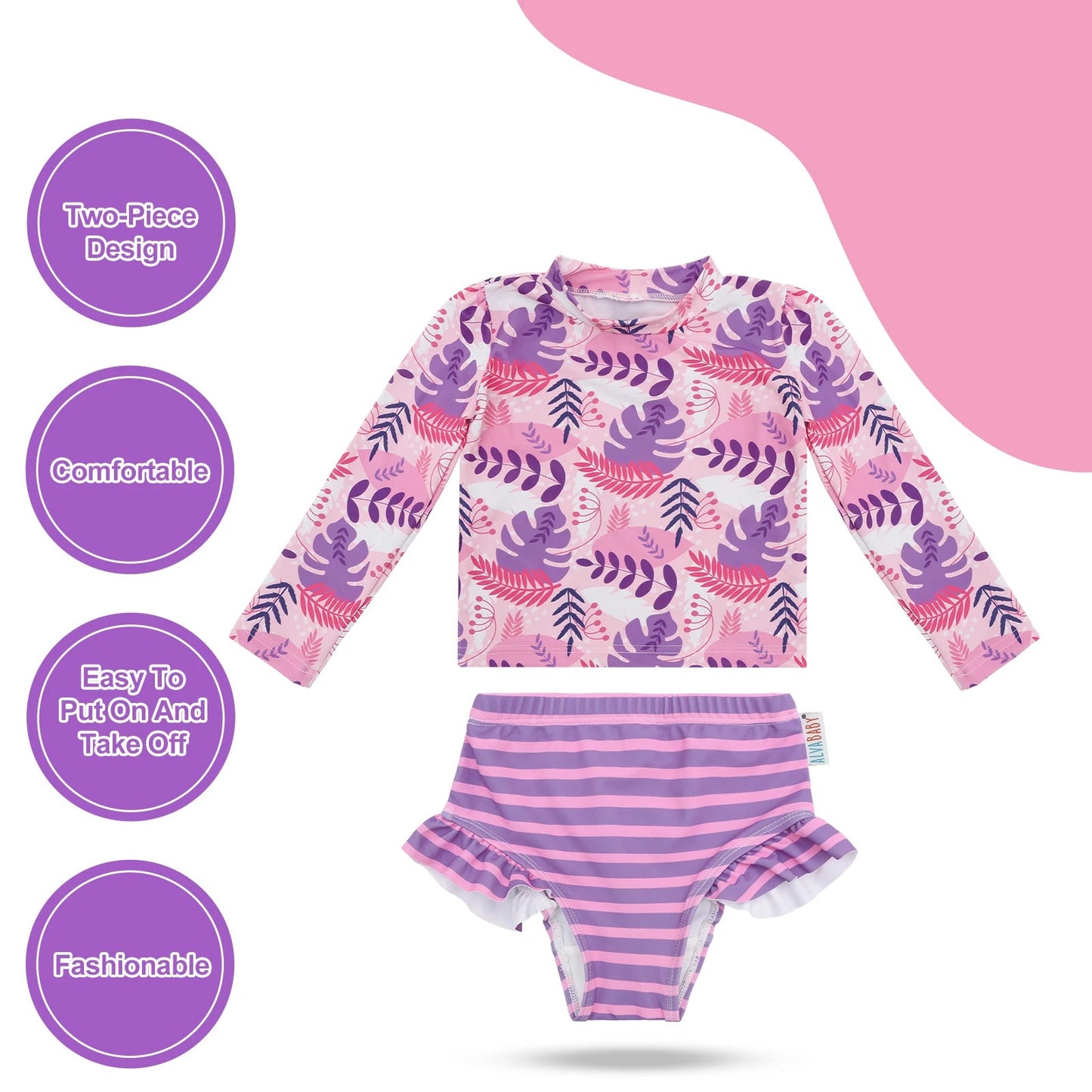 Traje de Natación Manga larga con PFS50 para bebé y niña - LILA