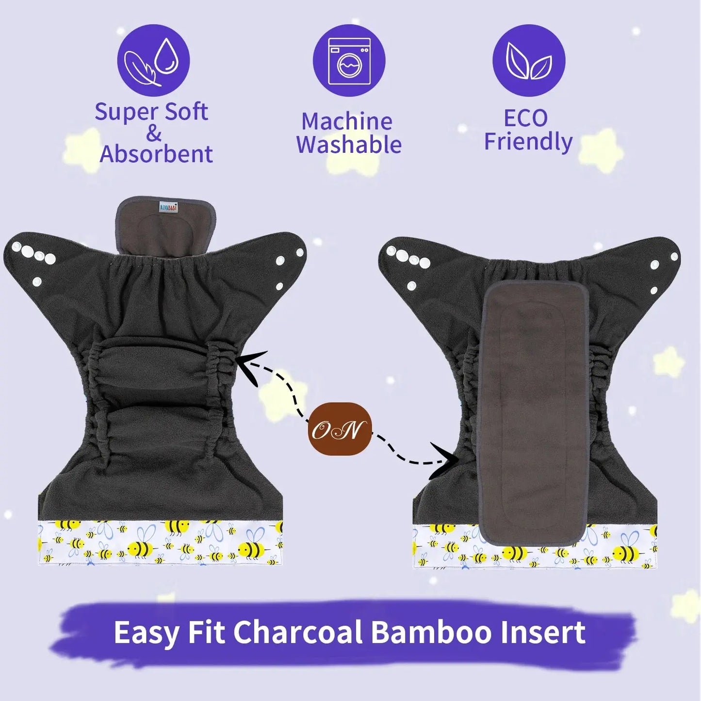 U Pick ALVABABY Bamboo Charcoal Cloth Diaper with Double Gussets and Tummy Panel Each with 1pc 4-layer-Charcoal-Blend Insert ALVAMEXICO