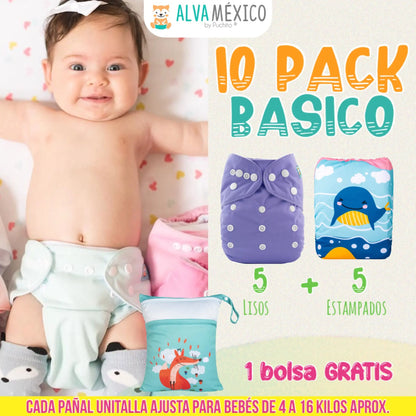 10 Pañales ecológicos de tela para bebé - BASICO