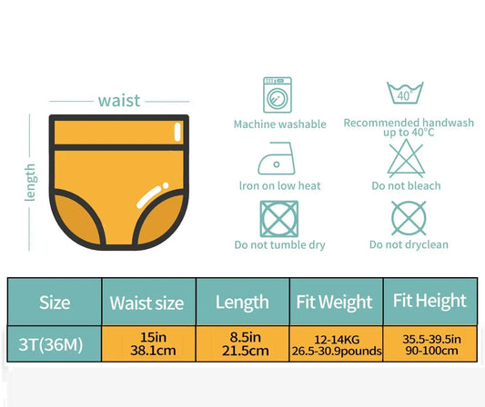 1PC Reusable Cotton Potty Training Pant for Toddlers - Washable Cloth Diaper Underwear, Fits 12-14kg (Around 3 Years Old) ALVAMEXICO  