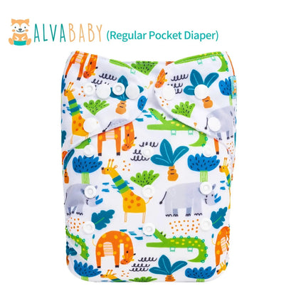 1pc ALVABABY Pocket Diaper for Baby Digital Position Eco-friend Baby Cloth Nappy Reusable Diaper with 1pc Microfiber Insert ALVAMEXICO  