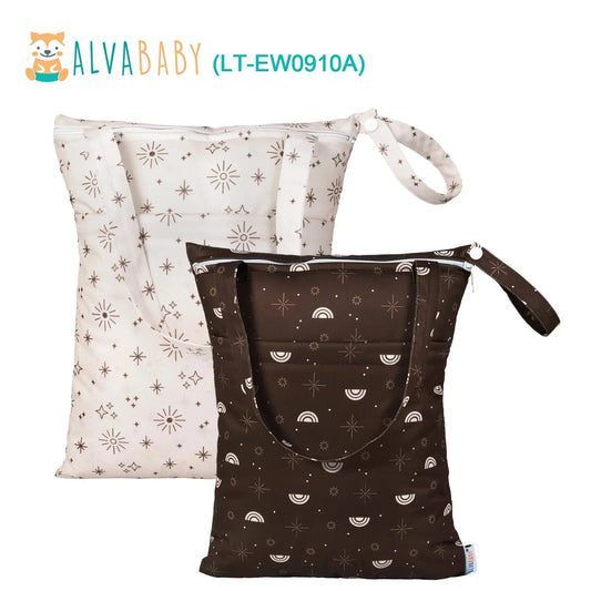 (2pcs per Pack)  ALVABABY Tote Diaper Wet Dry Bags with Handle Double Zippered Pockets Cloth Diaper Wet Bags Tote Bags 30X36CM ALVAMEXICO   178.06