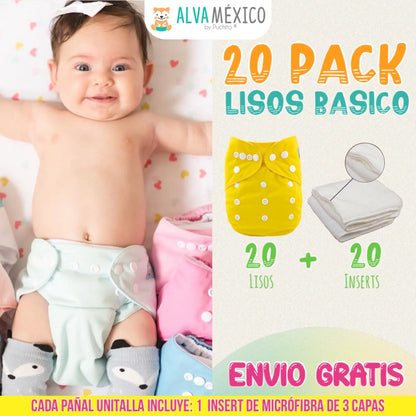 20 PAÑALES ALVABABY LISOS AlvaBaby Mexico Pañales de Tela  