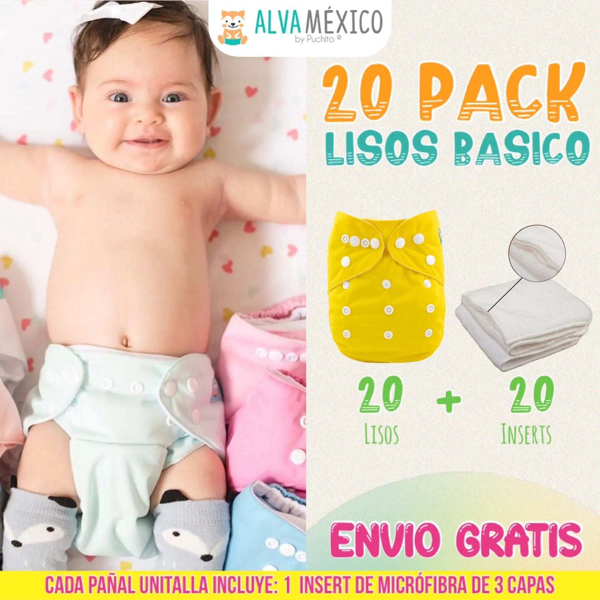 20 PAÑALES ALVABABY LISOS AlvaBaby Mexico Pañales de Tela  