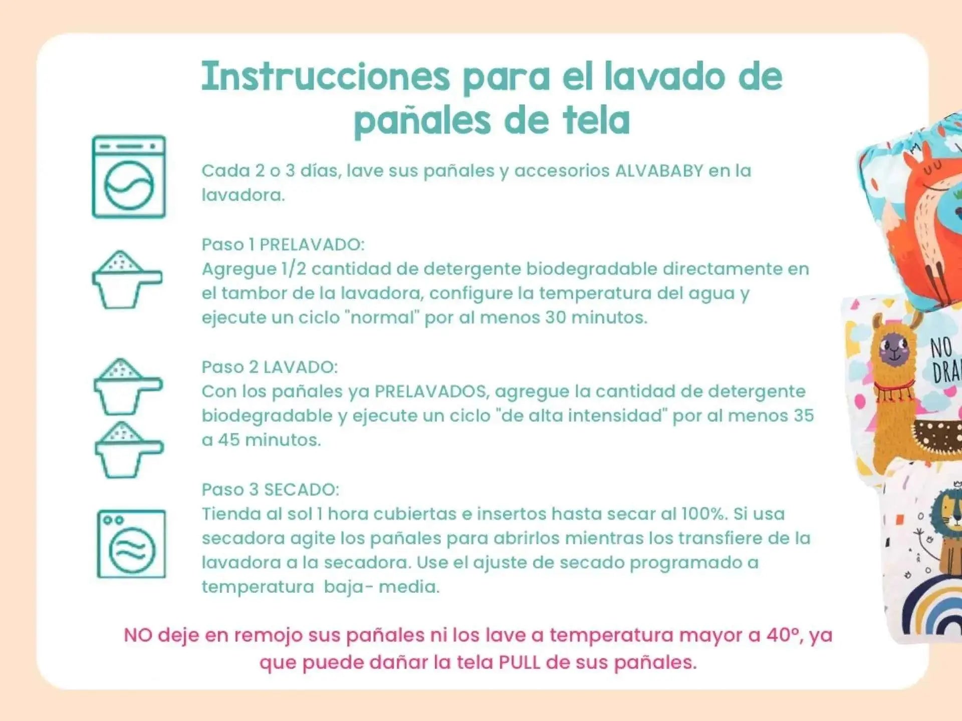 20 PAÑALES ECOLOGICOS DE TELA PARA BEBE - AlvaBaby®