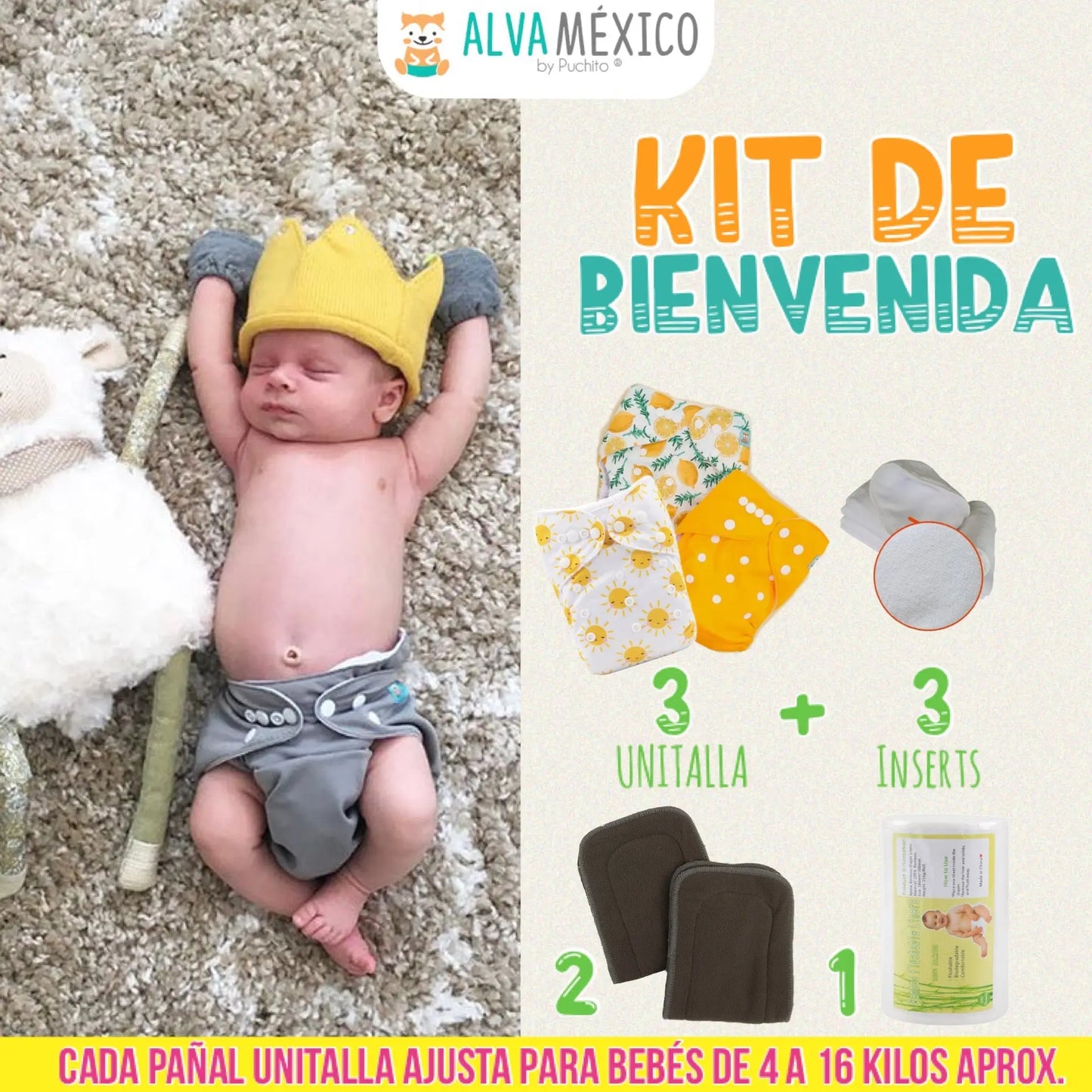 KIT DE BIENVENIDA PAÑALES ECOLOGICOS PARA BEBE AlvaBaby®  