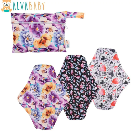 (3pcs pads + 1pc bag) per set ALVABABY Sanitary Napkin Reusable Menstrual Pads Sanitary Pad Cloth Women Hygiene Sanitary Towels ALVAMEXICO  