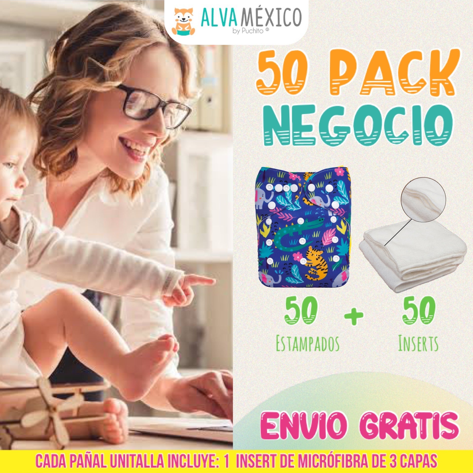 50 pañales UNITALLA ESTAMAPADOS - ALVABABY AlvaBaby Mexico Pañales de Tela  