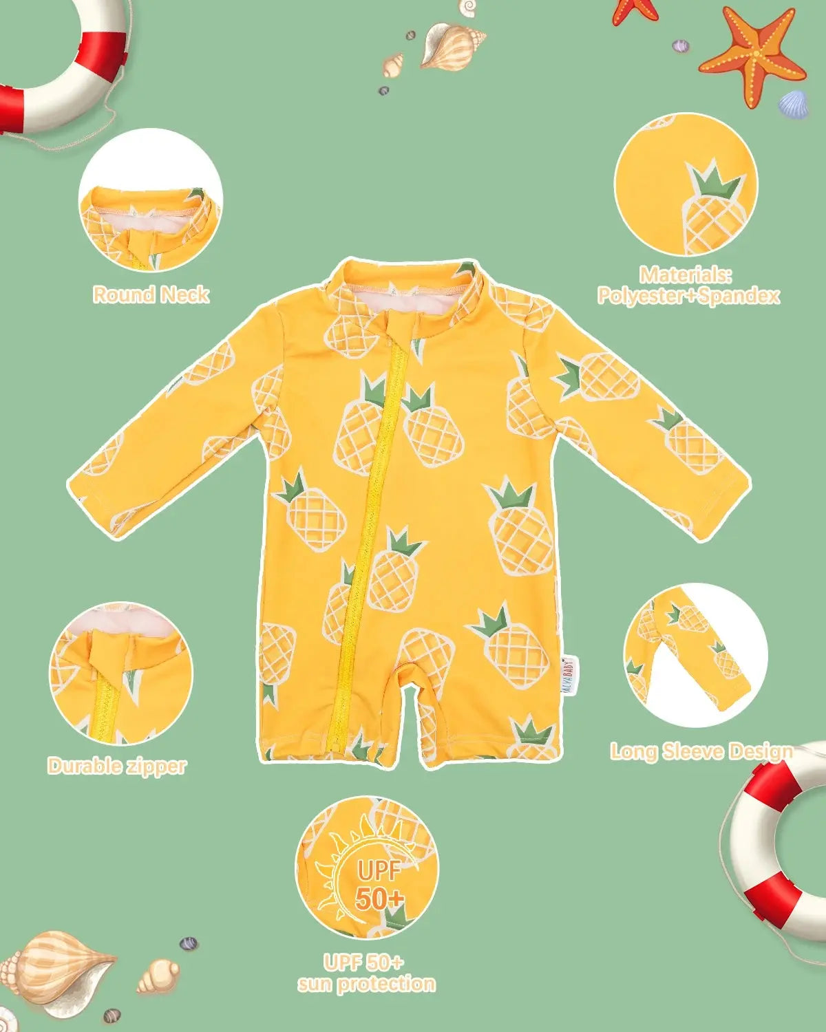 ALVABABY Long Sleeve Baby/Toddler Boy Girl Rash Guard Sets, UPF 50+ Sun Protection One Piece Zipper Bathing Suit Swimsuit ALVAMEXICO  