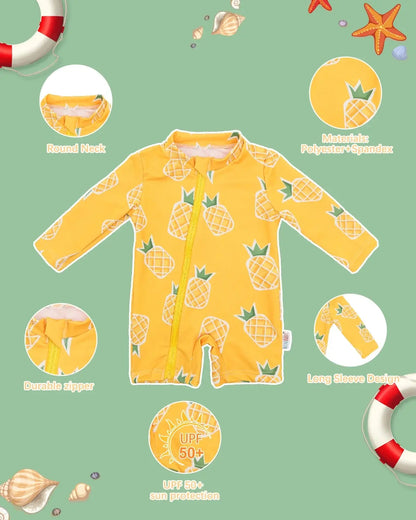 ALVABABY Long Sleeve Baby/Toddler Boy Girl Rash Guard Sets, UPF 50+ Sun Protection One Piece Zipper Bathing Suit Swimsuit ALVAMEXICO  