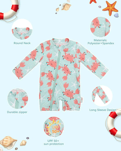 ALVABABY Long Sleeve Baby/Toddler Boy Girl Rash Guard Sets, UPF 50+ Sun Protection One Piece Zipper Bathing Suit Swimsuit ALVAMEXICO  