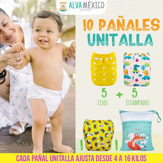 10 PAÑALES ECOLOGICOS DE TELA PARA BEBE AlvaBaby®  