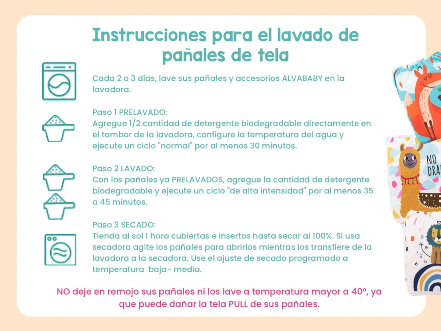 20 PAÑALES ECOLOGICOS DE TELA PARA BEBE - AlvaBaby®