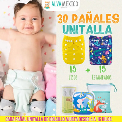 30 PAÑALES ECOLOGICOS DE TELA PARA BEBE -  AlvaBaby®
