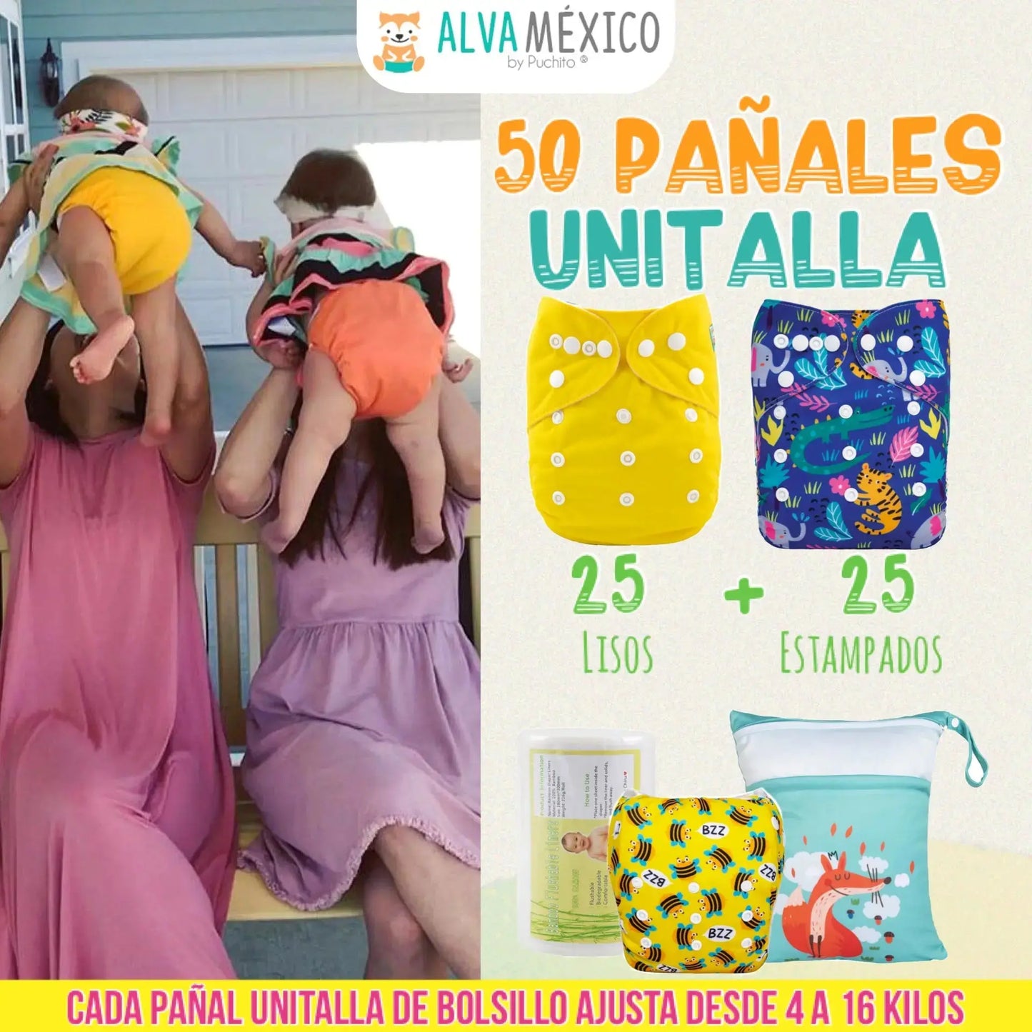 50 PAÑALES ECOLOGICOS DE TELA PARA BEBE - AlvaBaby®