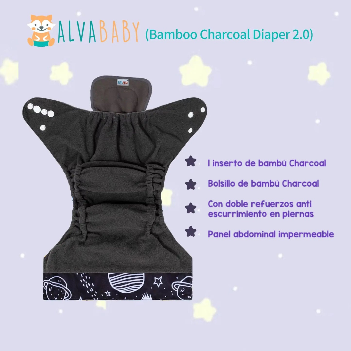Pañal Ecologico de tela Bambu Charcoal 2.0 AlvaBaby®  