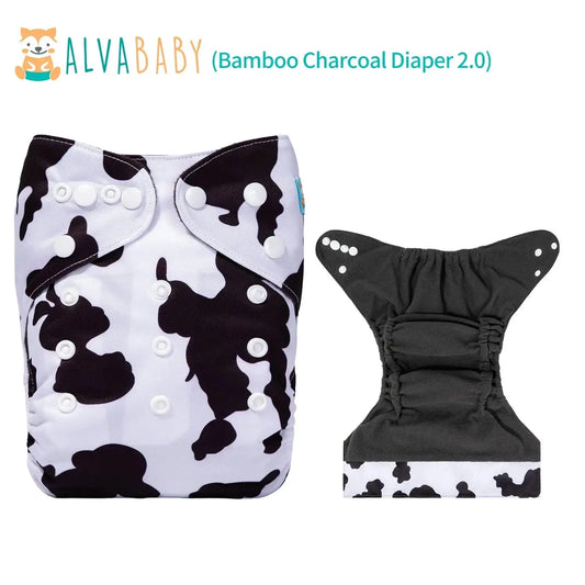 U Pick ALVABABY Bamboo Charcoal Cloth Diaper with Double Gussets and Tummy Panel Each with 1pc 4-layer-Charcoal-Blend Insert ALVAMEXICO   92.17
