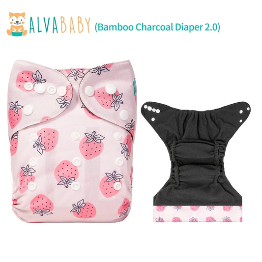 U Pick ALVABABY Bamboo Charcoal Cloth Diaper with Double Gussets and Tummy Panel Each with 1pc 4-layer-Charcoal-Blend Insert ALVAMEXICO   96.20