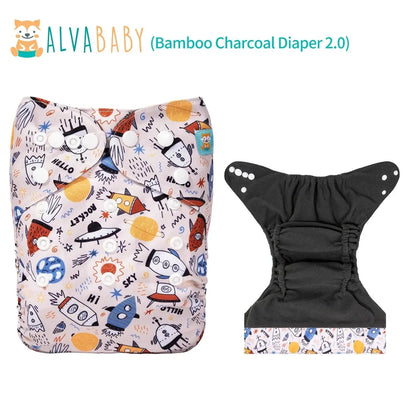 U Pick ALVABABY Bamboo Charcoal Cloth Diaper with Double Gussets and Tummy Panel Each with 1pc 4-layer-Charcoal-Blend Insert ALVAMEXICO   93.78
