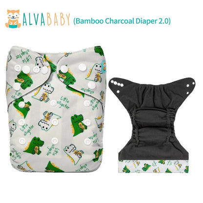 U Pick ALVABABY Bamboo Charcoal Cloth Diaper with Double Gussets and Tummy Panel Each with 1pc 4-layer-Charcoal-Blend Insert ALVAMEXICO   98.61