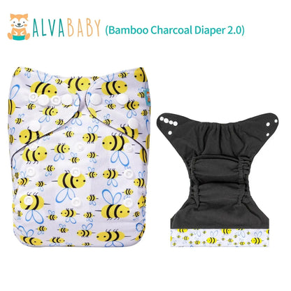 U Pick ALVABABY Bamboo Charcoal Cloth Diaper with Double Gussets and Tummy Panel Each with 1pc 4-layer-Charcoal-Blend Insert ALVAMEXICO   93.98