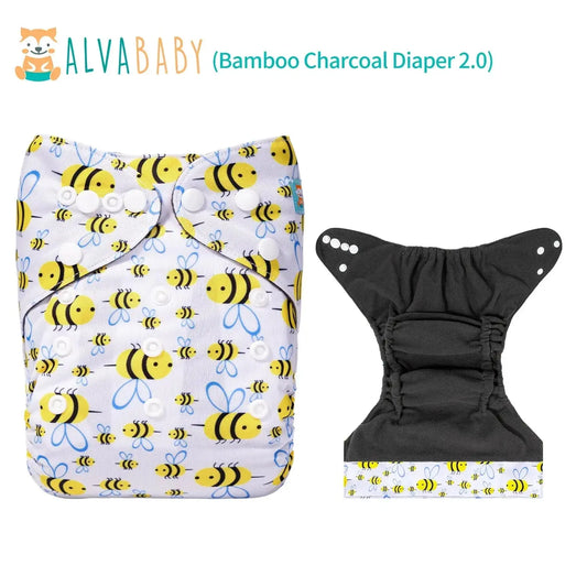 U Pick ALVABABY Bamboo Charcoal Cloth Diaper with Double Gussets and Tummy Panel Each with 1pc 4-layer-Charcoal-Blend Insert ALVAMEXICO   93.98