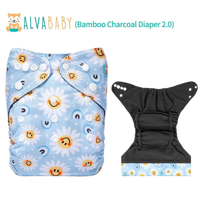 U Pick ALVABABY Bamboo Charcoal Cloth Diaper with Double Gussets and Tummy Panel Each with 1pc 4-layer-Charcoal-Blend Insert ALVAMEXICO   96.60
