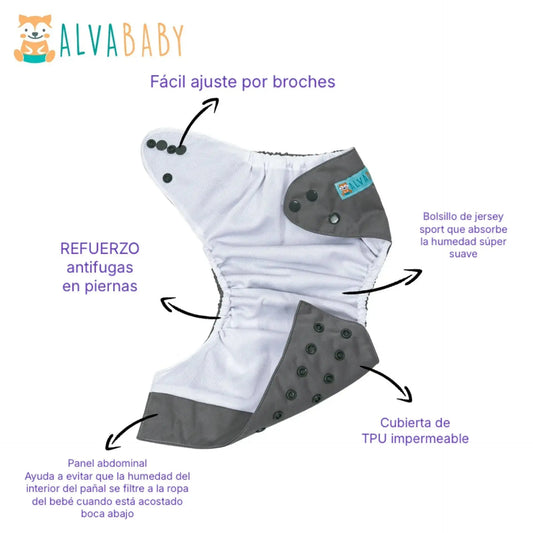 Pañal ecologico de tela para bebé. Interior SPORT - AWJ- AlvaBaby®  