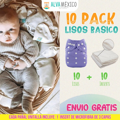 Paquete 10 Pañales LISOS- BASICO AlvaBaby®  