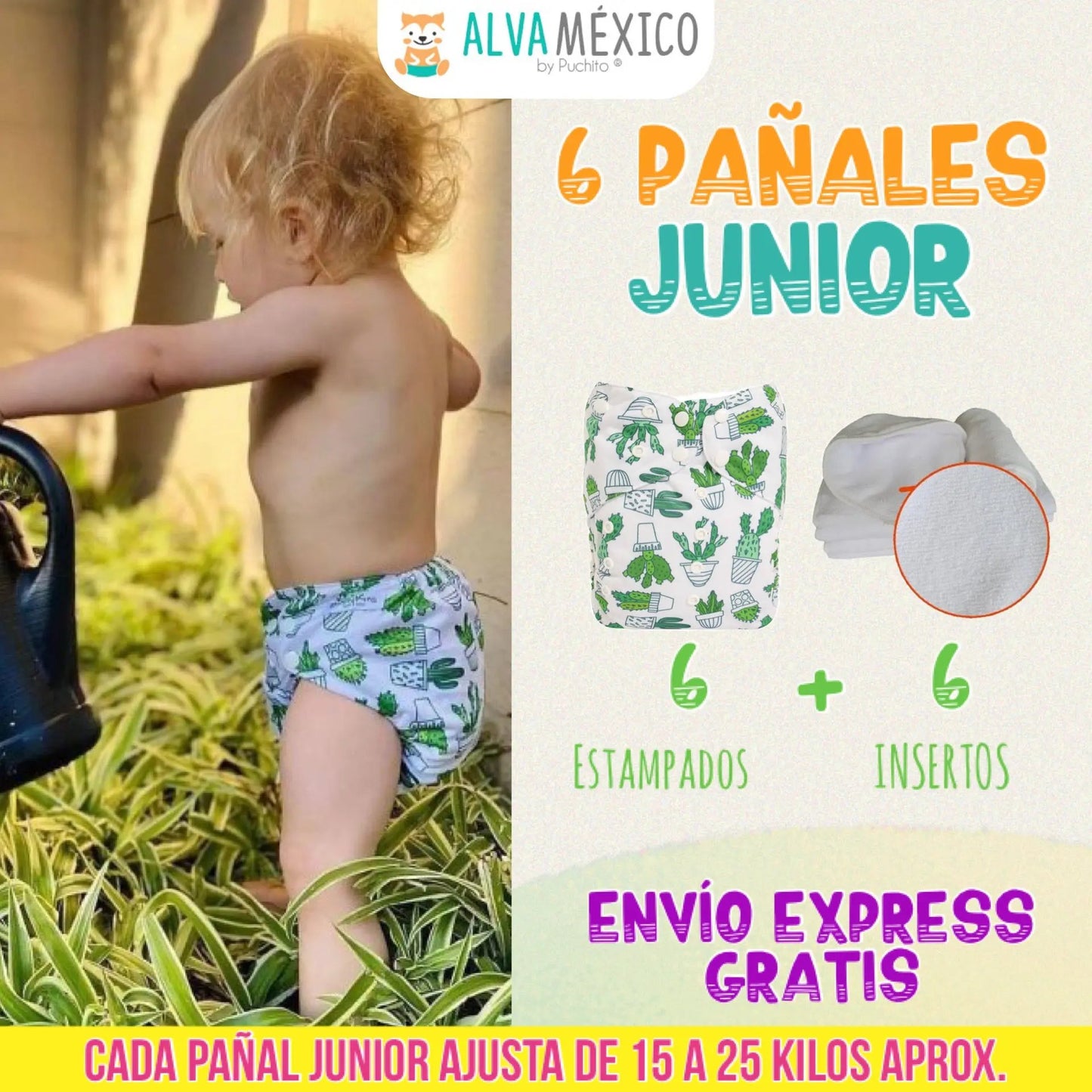 Paquete de 6 Pañales de tela talla JUNIOR AlvaBaby®  