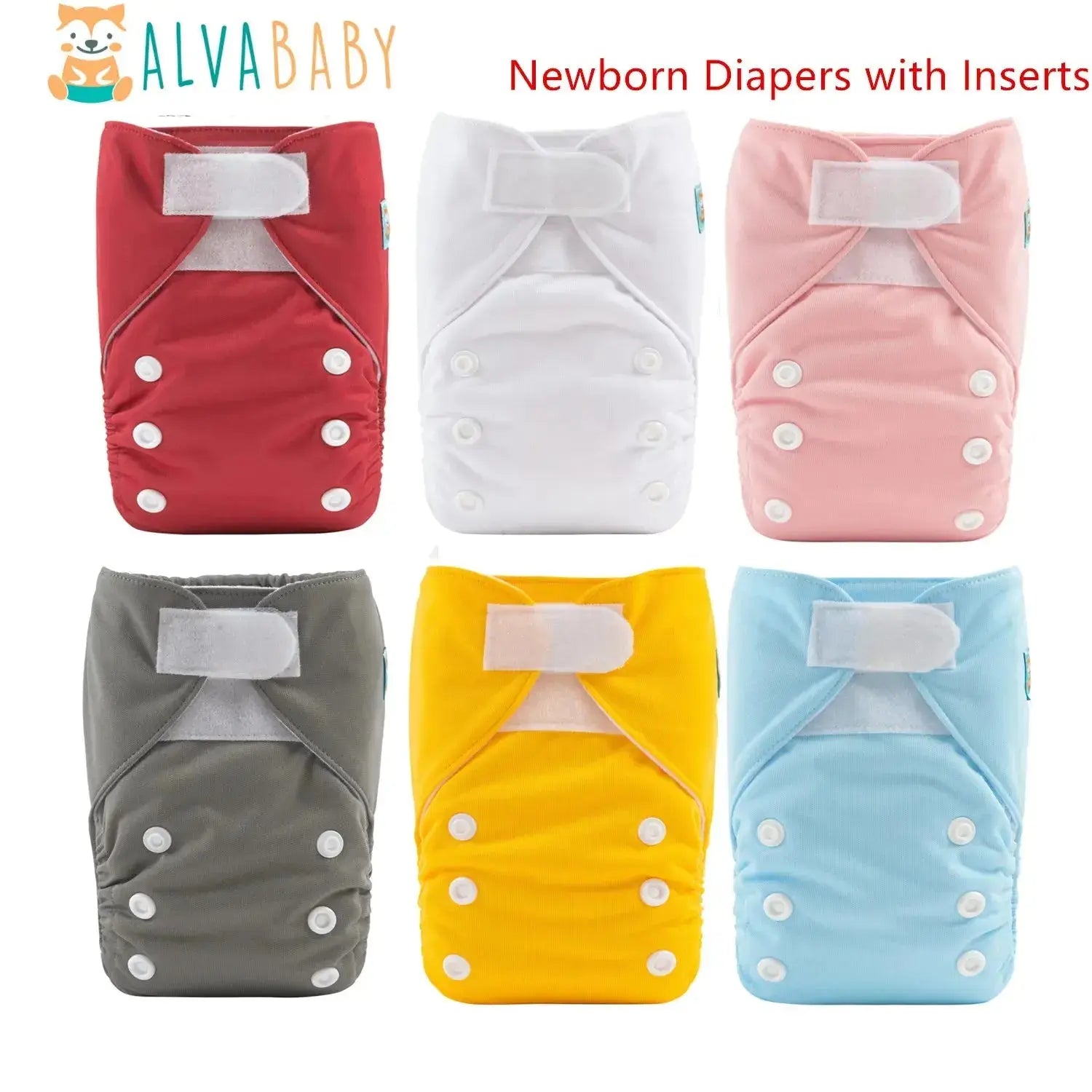 Paquete de 6 pañales Recien Nacido  ALVABABY - VELCRO AlvaBaby Mexico Pañales de Tela  