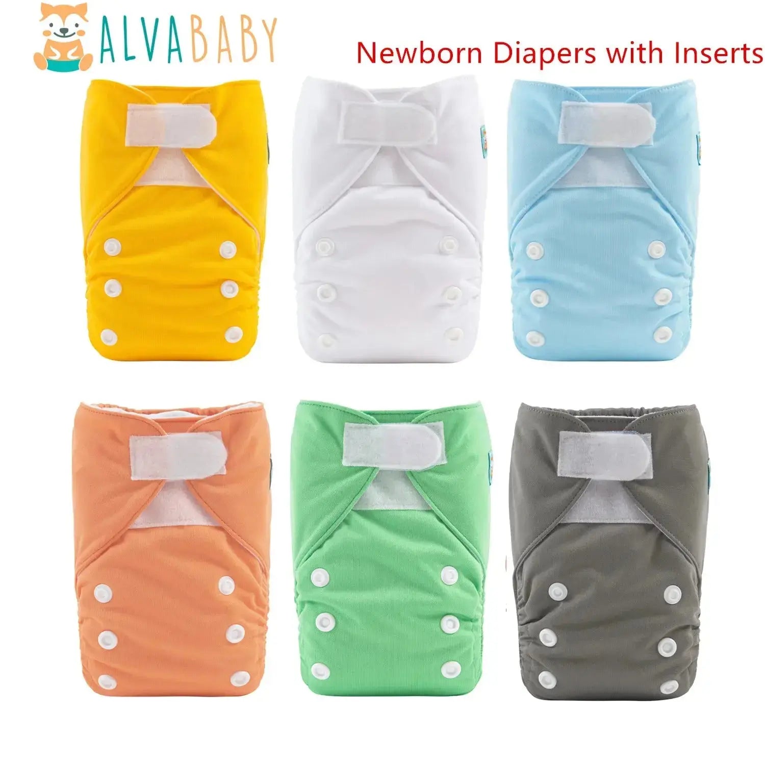 Paquete de 6 pañales Recien Nacido  ALVABABY - VELCRO AlvaBaby Mexico Pañales de Tela  