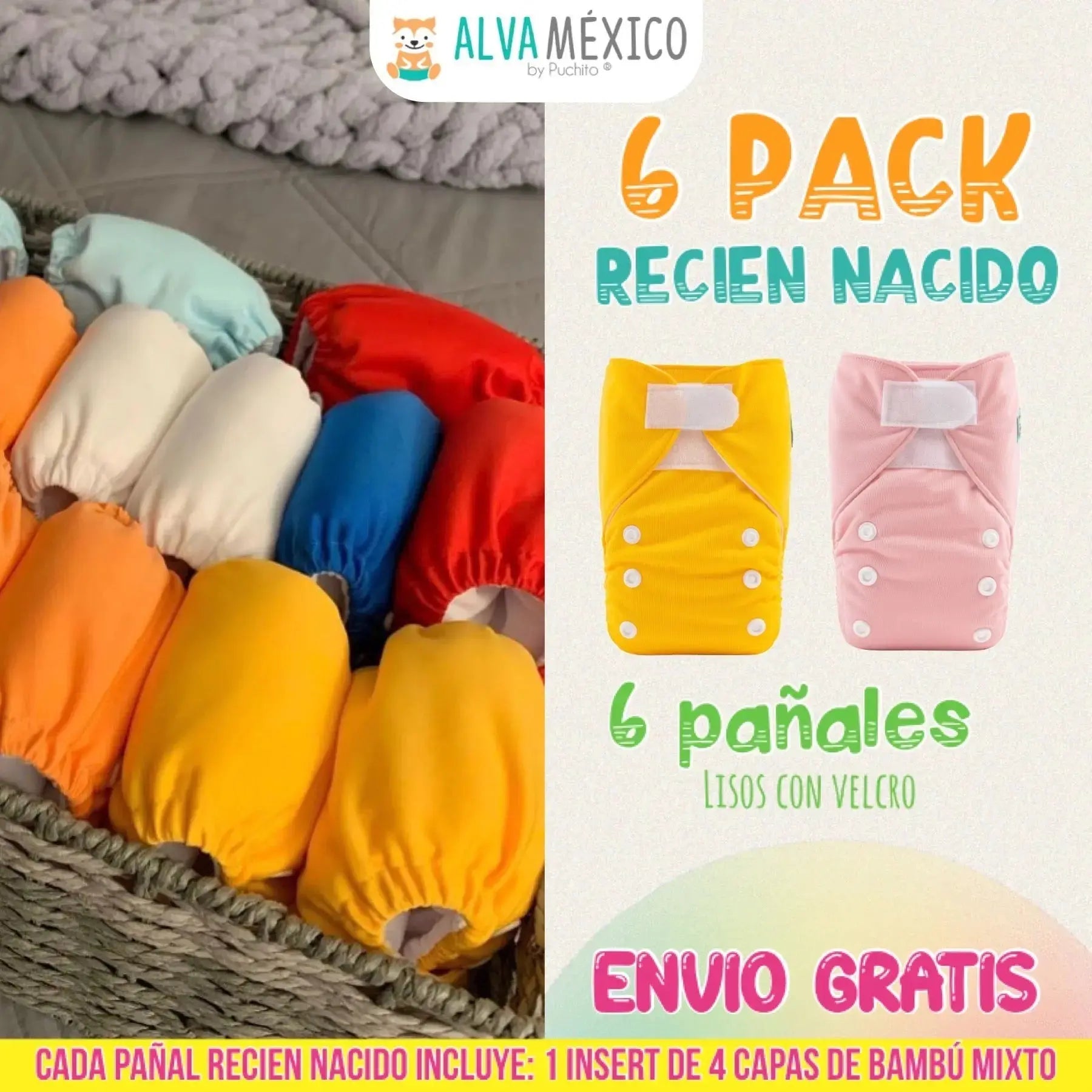 Paquete de 6 pañales Recien Nacido - VELCRO 66S03 - AlvaBaby®