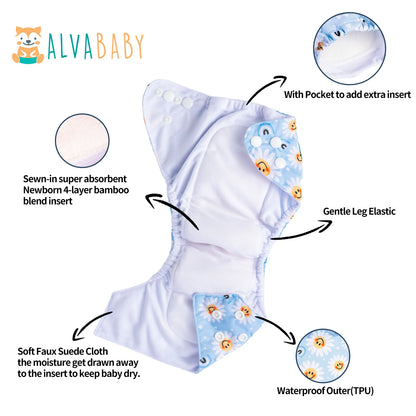 U Pick ALVABABY Newborn All-In-One Cloth Diaper with Pocket Sewn-in one 4-layer Bamboo Insert ALVAMEXICO  