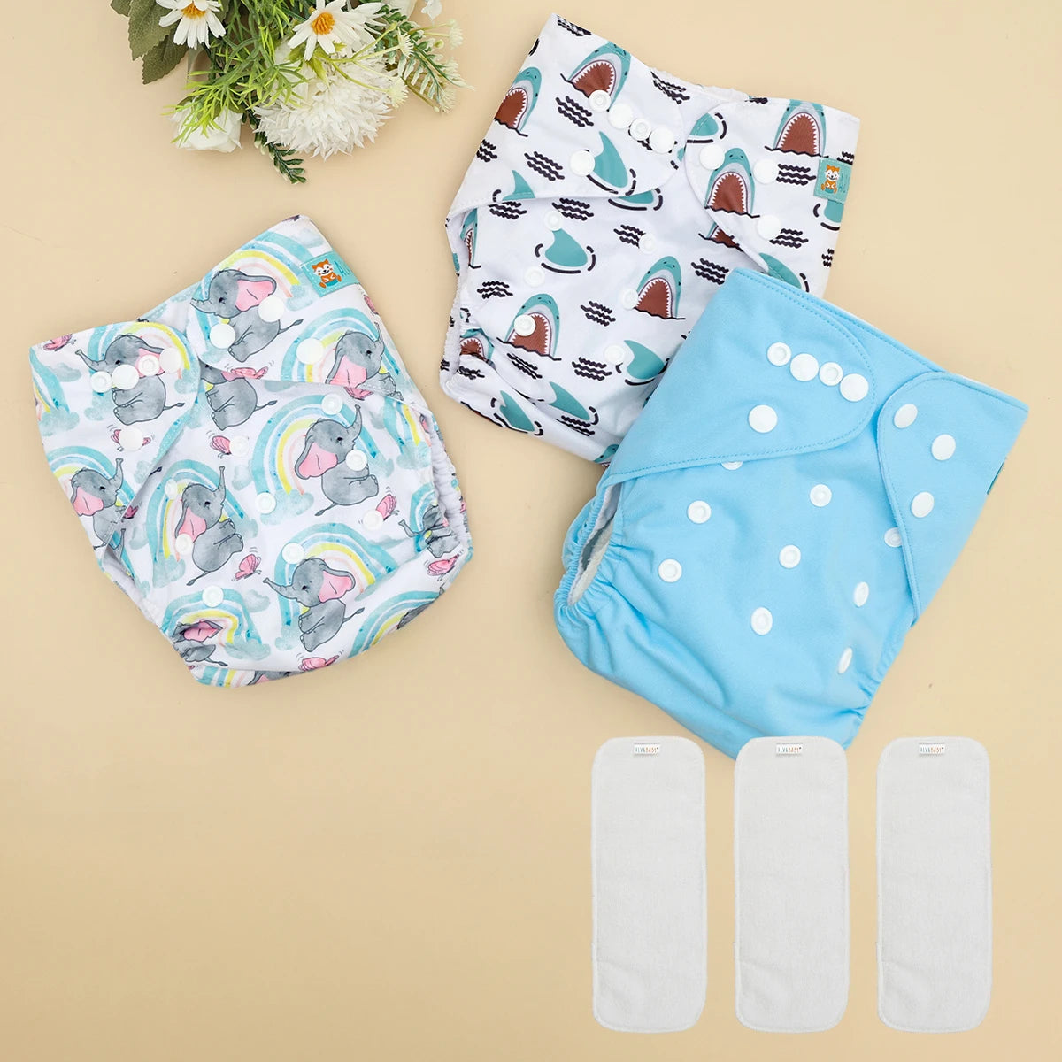 ALVABABY 3 diaper shells+3 Inserts Baby Cloth Diapers Snaps Adjustable Washable Reusable Cloth Nappy For Baby Girls and Boys ALVAMEXICO   296.79