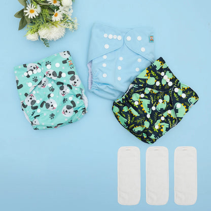 ALVABABY 3 diaper shells+3 Inserts Baby Cloth Diapers Snaps Adjustable Washable Reusable Cloth Nappy For Baby Girls and Boys ALVAMEXICO   291.19