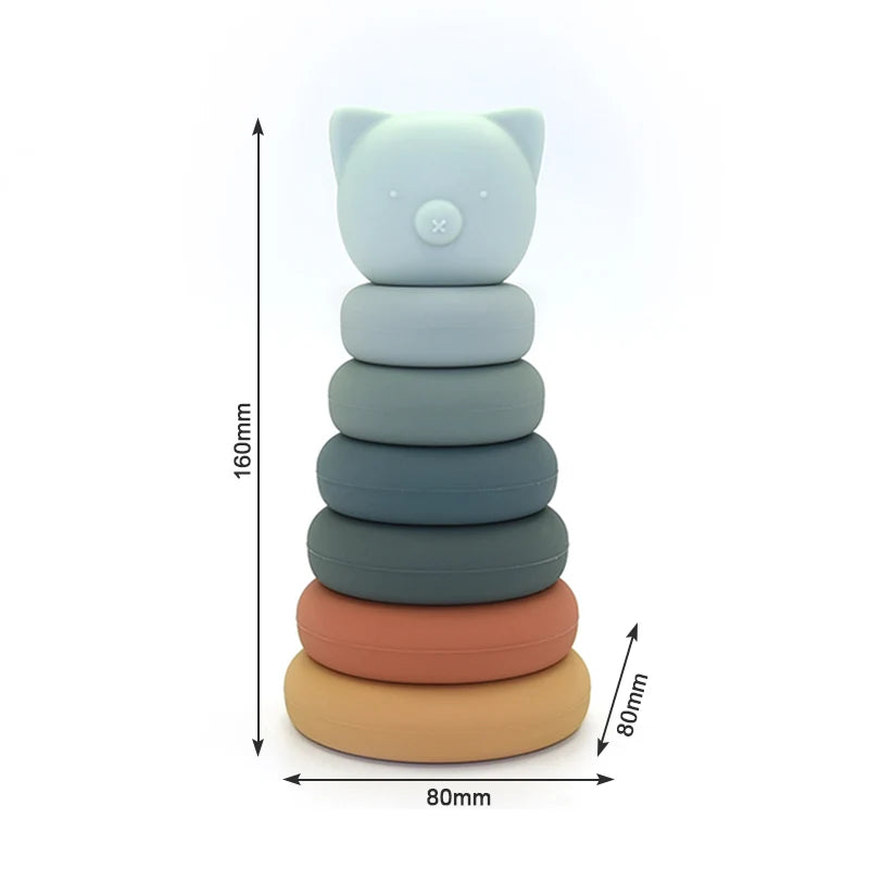 Early Educational Toys Silicone Rainbow Stacking Ring Tower Game Blocks Baby Montessori Toys AlvaBaby Mexico Pañales de Tela  