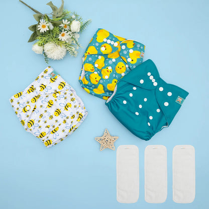 ALVABABY 3 diaper shells+3 Inserts Baby Cloth Diapers Snaps Adjustable Washable Reusable Cloth Nappy For Baby Girls and Boys ALVAMEXICO   291.19