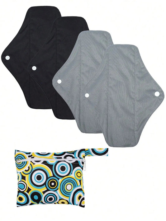 (4pcs pads + 1pc bag) Reusable Sanitary Pads Bamboo Charcoal Napkin Washable Menstrual Pads Cloth Women Hygiene Sanitary Towels ALVAMEXICO   125.43