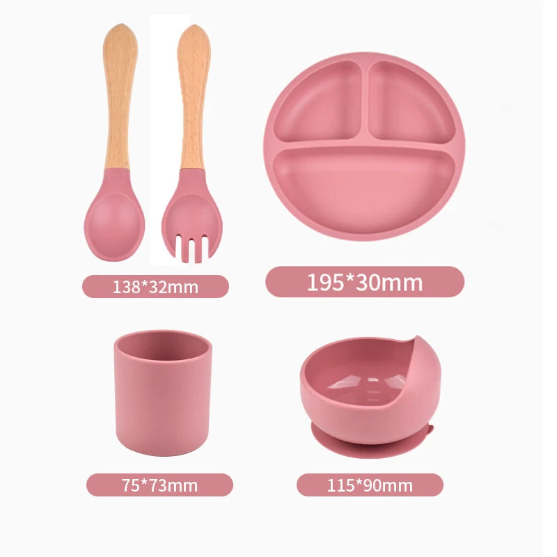 5PCS Silicone Baby Tableware Set Divided Plates Suction Cup Bowl Spoon Fork Dishes For Toddler Training To Eating Safe BPA Free AlvaBaby Mexico Pañales de Tela  