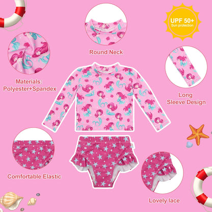 ALVABABY Long Sleeve Swimsuit Baby Toddler Girls' Rash Guard Sets Girl Swimsuit UPF 50+ Sun Protection Two Piece Bathing Suit ALVAMEXICO  