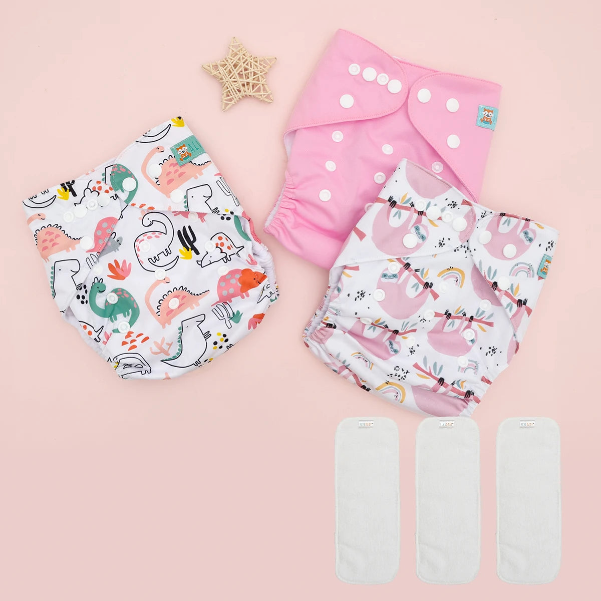 ALVABABY 3 diaper shells+3 Inserts Baby Cloth Diapers Snaps Adjustable Washable Reusable Cloth Nappy For Baby Girls and Boys ALVAMEXICO   296.79
