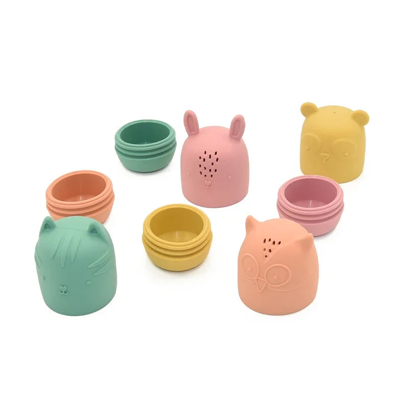 100% Food Grade Silicone Baby Bath Animal Shape Toy Kids Colorful Silicone BPA Free Learning Block Set For Toddlers Shower Play AlvaBaby Mexico Pañales de Tela  