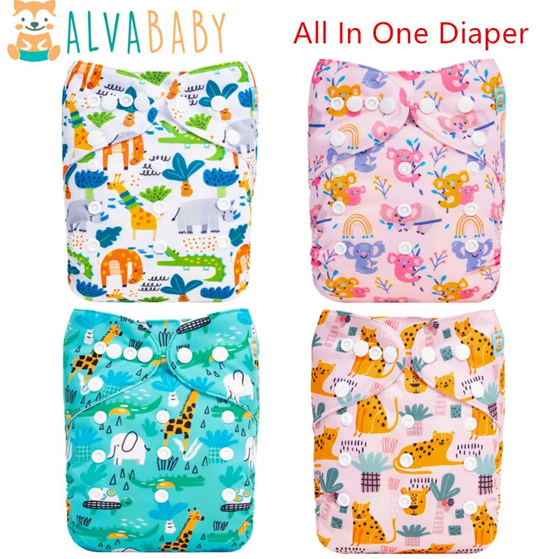 U Pick ALVABABY Reusable AIO Diaper All in one Diaper Sewn-in 1pc 4-layer Bamboo Insert AlvaBaby Mexico Pañales de Tela  