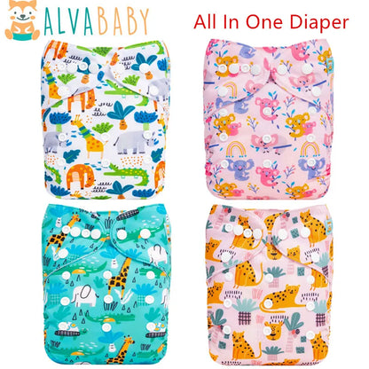 U Pick ALVABABY Reusable AIO Diaper All in one Diaper Sewn-in 1pc 4-layer Bamboo Insert AlvaBaby Mexico Pañales de Tela  